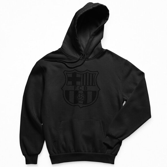 NEW FC Barcelona Barca FCB Obsidian Big Logo Fleece Pullover Hoodie BLACK - Picture 1 of 2